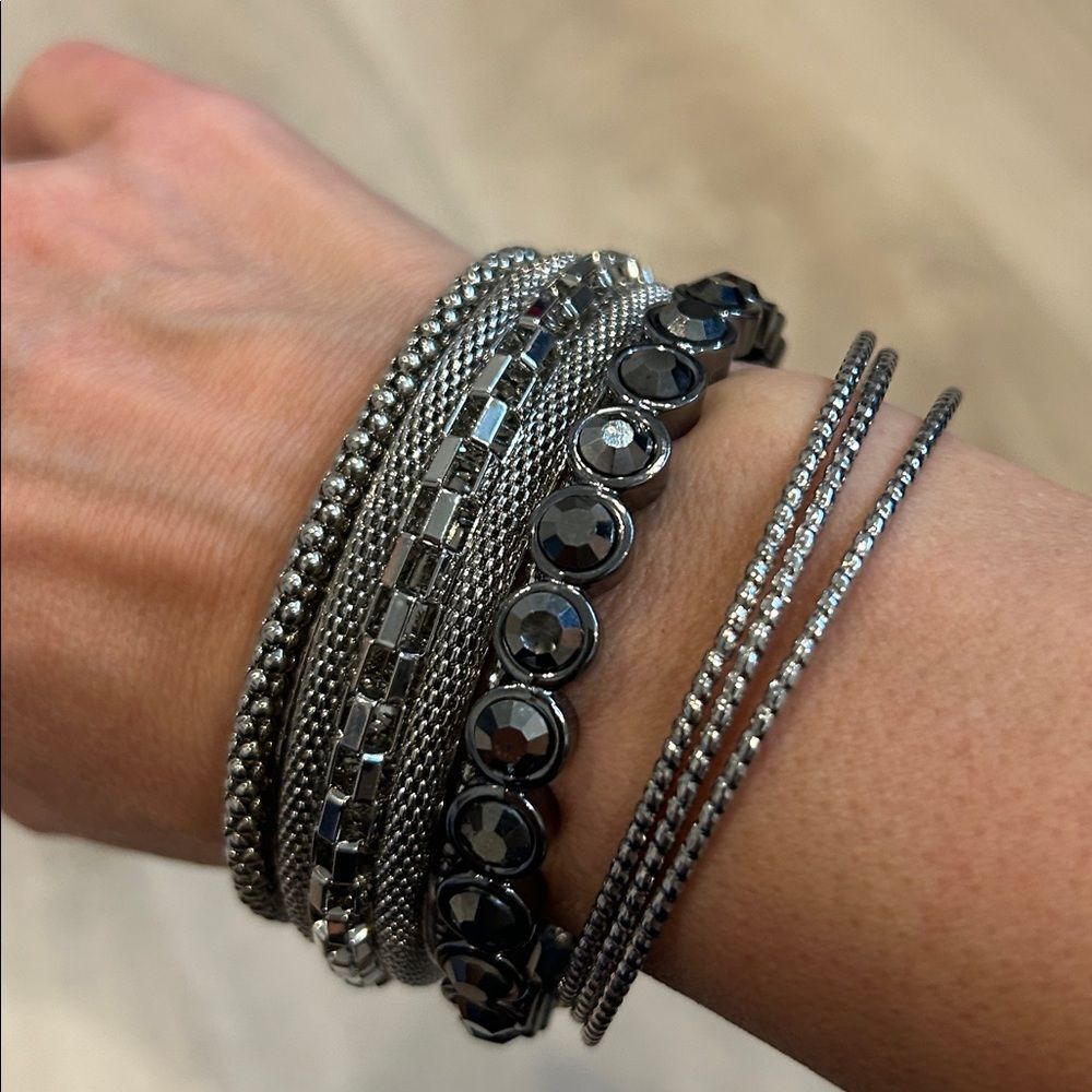 Silver And Black Stackable Bracelets - image 4